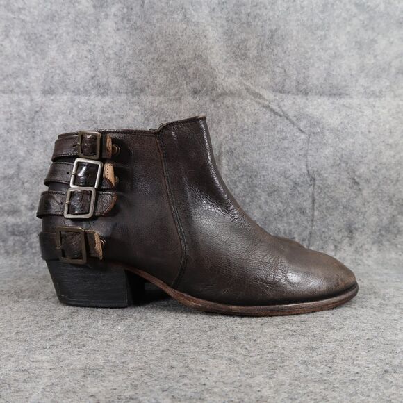 Hudson Shoes Womens 39 Boots Leather Biker Moto Ankle Bootie Buckle Straps Zip - Picture 2 of 14